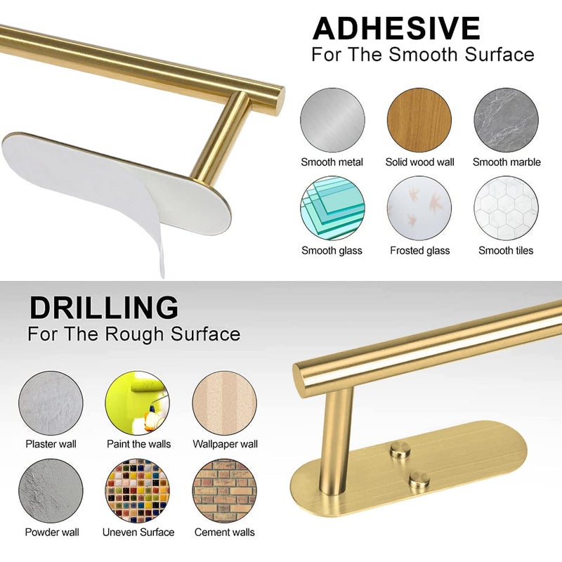 Gewtur Gold Paper Towel Holder Under Cabinet  Adhesive Paper Towel Roll Holder Stick on Wall  Stainless Steel Towel Paper Holder for Bathroom Kitchen - Image 4